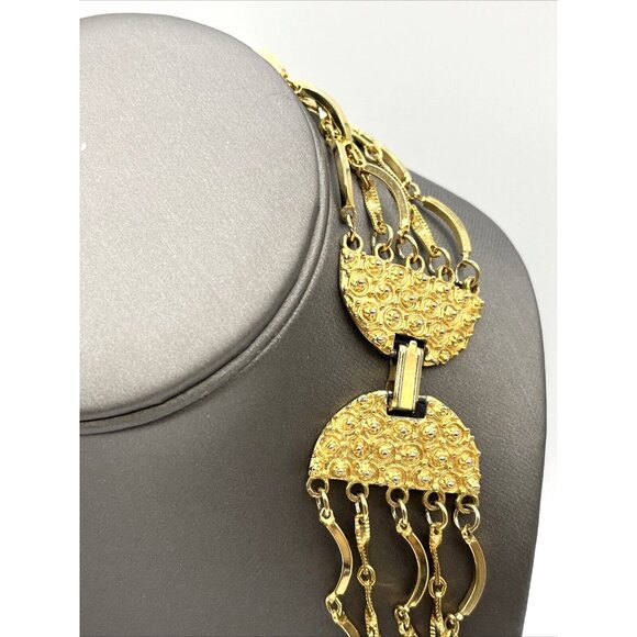 Vintage 5 Strand Bar Link Statement Layered Gold Tone Necklace 22" - Picture 4 of 8